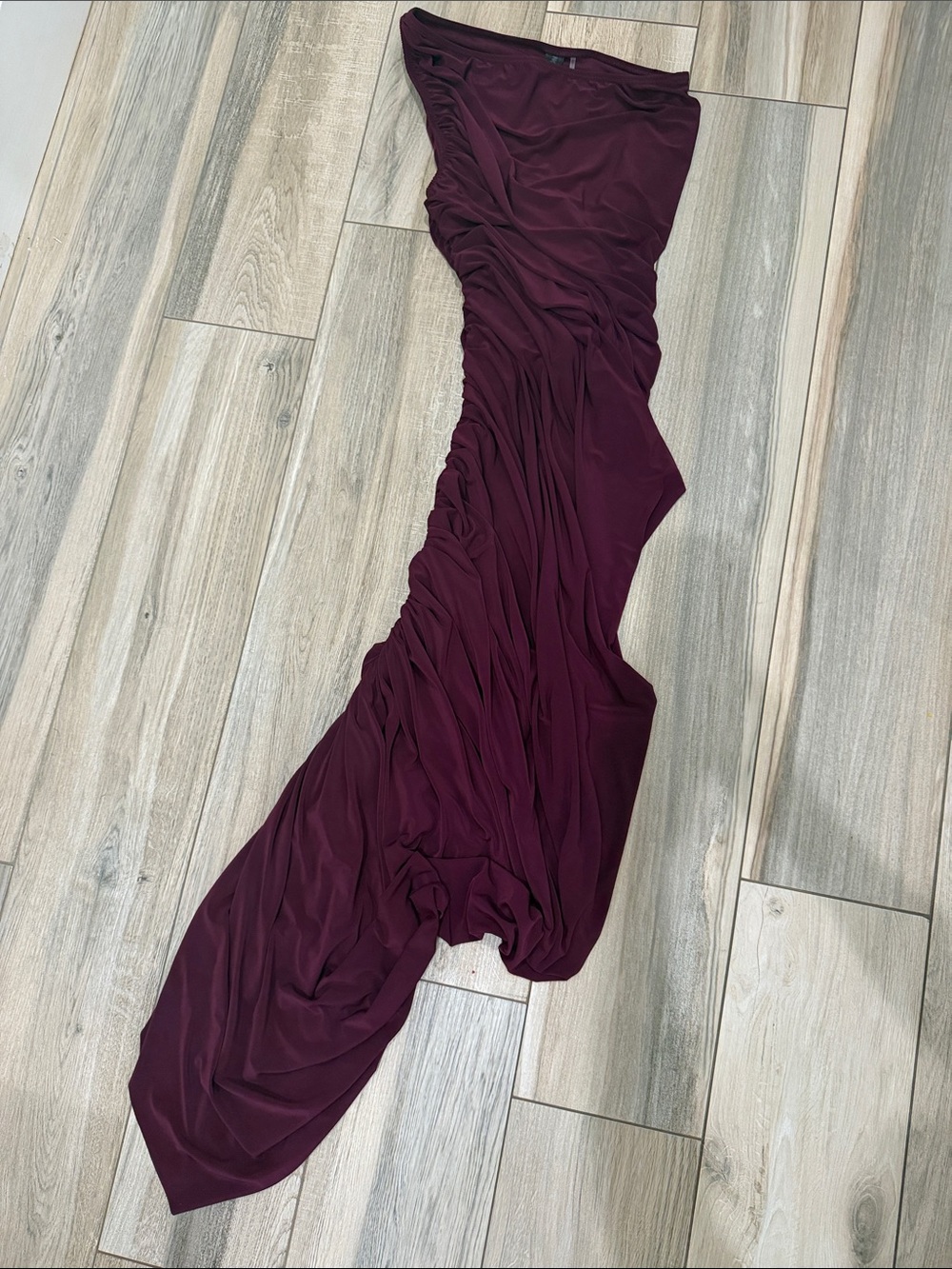 Norma Kamali One-Shoulder Ruched Dress in Deep Burgundy